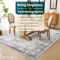 8x10 Rug – White Cream/Grey Area Rug - Foldable Boho Rugs for Living Room 8x10 - Stain Resistant Modern Area Rugs