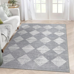 Moroccan Trellis Area Rug - 3x5 Washable Black Entry Rug Non Slip Living Room Mat, Distressed Lattice Soft Stain