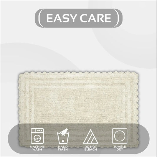 21 x 34 Bathroom Rug – 100% Cotton, Extra Soft Tufted Reversible Bath Mat, Water-Absorbent, Machine Washable (Ivory) Shaggy Bor