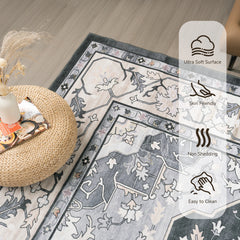 Orhopui Area Rug Washable Rug Low-Pile Machine Washable Vintage Rugs for Living Room