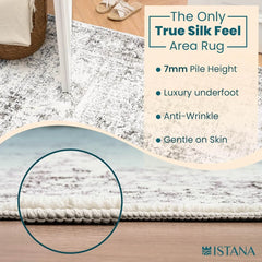 8x10 Rug – White Cream/Grey Area Rug - Foldable Boho Rugs for Living Room 8x10 - Stain Resistant Modern Area Rugs