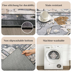 Orhopui Area Rug Washable Rug Low-Pile Machine Washable Vintage Rugs for Living Room