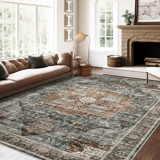 8x10 Area Rugs for Living Room, Vintage Washable Rug for Dining Room, Soft Rugs for Bedroom (Grey/Brown/Tan, 8'x10'), Carpet