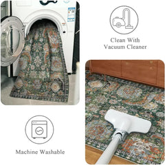 Washable Area Rugs - Perfect for Living Room, Bedroom, Kids Room & Water Resistant Non-Slip, (Green, 5' X 7'), Carpet