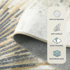9x12 Ft Area Rugs for Living Room, Ultra-Thin Washable Large Rug Non Slip Throw Rug, Abstract Print Indoor Soft Neutral Rug