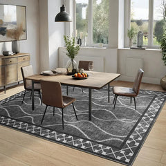 Vintage Bordered Washable Area Rugs 6x9, Soft Rugs for Living Room Non-Shedding Modern Bedroom Rug,