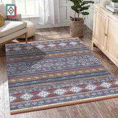 Washable Area Rug Non-Slip Durable Low Pile Moroccan Print Soft Microfiber Living Room Bedroom High-Traffic Areas 3x5