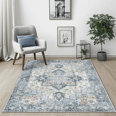 Modern 8x10 Area Rugs for Living Room, Non Slip Machine Washable Retro Rugs, Low Pile Chenille Print Rug for Bedroom,