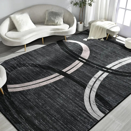 Modern 4x6 Area Rug, Grey Abstract High Traffic Rugs for Living Room Bedroom Office Dining Room, Indoor Large