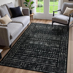 Boho Washable 3x5 Area Rugs for Kitchen Floor Entry, Black and White Rug Modern Indoor Mats for Entryway Non Slip