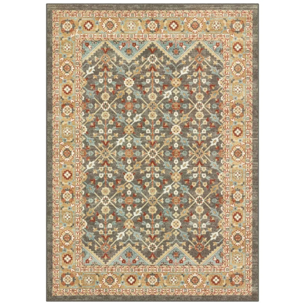 Persian Border Medallion Loop Print Rust Brown Indoor Area Rug, 7'x10'
