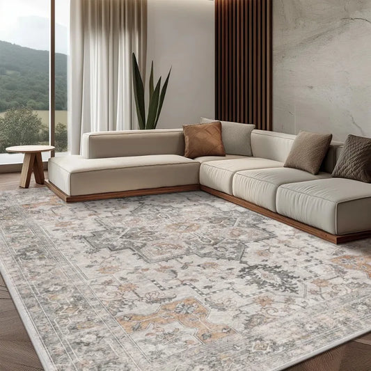 Modern Area Rug 8x10, Machine Washable Rugs for Living Room, Non Slip Carpet Printed, Low Pile, Light Taupe Brown
