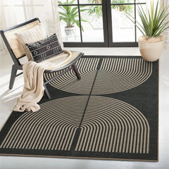 Modern Rainbow Jute Look Rug Non Slip Easy Clean Outdoor Indoor Area Carpet Contemporary Design Washable Soft Polyester 4x6 ft