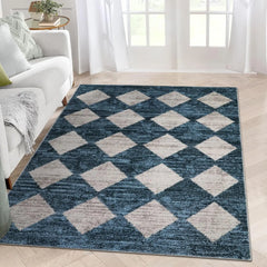 Moroccan Trellis Area Rug - 3x5 Washable Black Entry Rug Non Slip Living Room Mat, Distressed Lattice Soft Stain