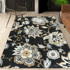 Floral Washable Carpet for Living Room - 3x5 Non-Slip Lightweight Kitchen Rugs