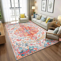 Area Rug - 5x7 Living Room Rug, Grey Vintage Washable, Soft Non Slip Low Pile Boho Printed Carpet, Retro for Bedroom Dining