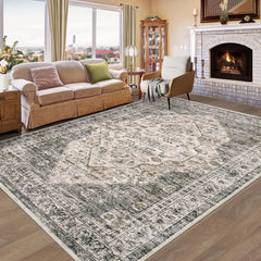 Vintage Living Room Area Rug - 5x7 Large Machine Washable Boho Moroccan Rug Distressed Farmhouse Rugs for Bedroom -