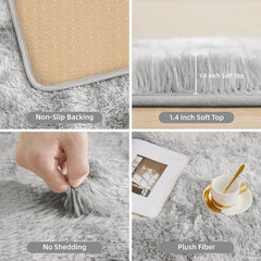 Area Rug 5x7 for Living Room – Soft Tie-Dyed Light Grey Large Shag Rug Non-Slip Indoor Floor Carpet for Bedroom