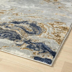 Marble Swirl Abstract Area Rug, Blue 9x12