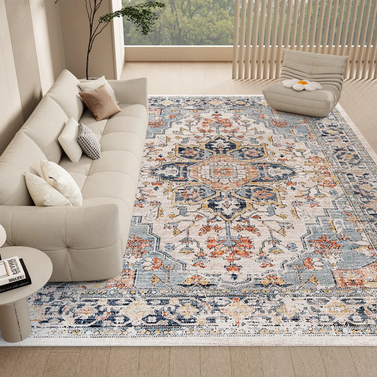 Orhopui vintage boho design, washable area rugs non-slip rugs for living room bedroom traditional woven rugs stain resistant