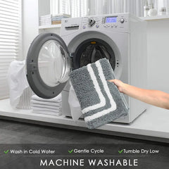 Runner Rug for Bathroom, 24x71 Modern Gray Long Bathroom Rug Non Slip Machine Washable