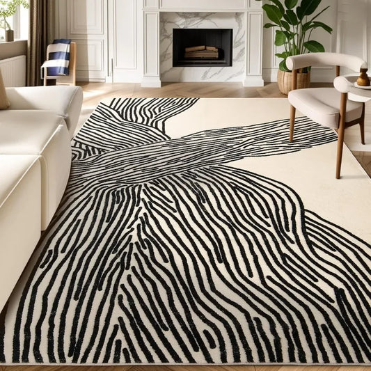 5×8 Feet Area Rugs Non-Shedding Washable, Nonslip Throw Rugs Soft Thin Contemporary Striped - Black and White Rug, Carpet