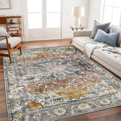 6x9 Washable Rug  Vintage Rug Traditional Floor Cover Thin Rug Retro Kitchen Indoor Distressed Non Slip Carpet