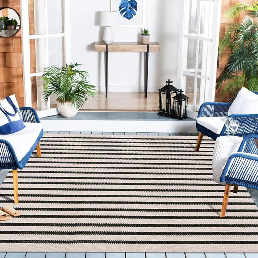 Black and White Striped Outdoor Area Rug 4x6 ft Patio Rugs Washable Woven Cotton Boho Living Room Rug