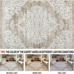 10x14 Area Rugs Washable Rug: Lagre Vintage Living Room Rug with Non-Slip Backing Low Pile Rug Soft Indoor Floor Thin Carpet