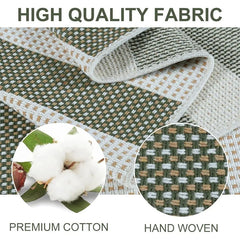 Green and White Striped Outdoor Rug 5x7, Washable Cotton Woven Patio Rug