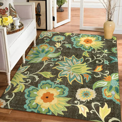 Floral Washable Carpet for Living Room - 3x5 Non-Slip Lightweight Kitchen Rugs