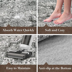 Area Rug - 5x7 Living Room Rug, Grey Vintage Washable, Soft Non Slip Low Pile Boho Printed Carpet, Retro for Bedroom Dining
