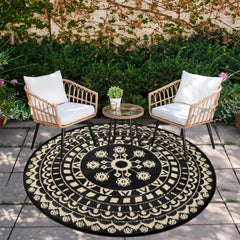 6Ft Round Outdoor Rug for Patio Reversible Mat Waterproof Plastic Straw Rug Boho Circle Indoor Outside Area Rug for RV