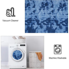 Large Area Rugs for Living Room Bedroom, 4x6 Ft Tie-Dyed Navy Blue Ultra Soft Comfy Thickened Memory-