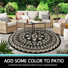 6Ft Round Outdoor Rug for Patio Reversible Mat Waterproof Plastic Straw Rug Boho Circle Indoor Outside Area Rug for RV