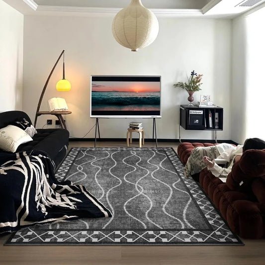 Vintage Bordered Washable Area Rugs 6x9, Soft Rugs for Living Room Non-Shedding Modern Bedroom Rug,