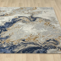 Marble Swirl Abstract Area Rug, Blue 9x12