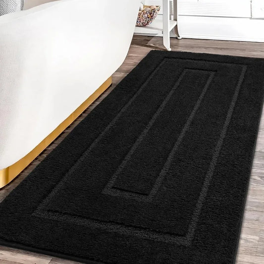 Bath Rug, Black Bathroom Rug 24x60 Inch Soft Absorbent Microfiber Bathroom Runner Rug, Washable Bath Runner Rugs