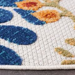 Cabana Collection Area Rug - 6'7" Round, Creme & Red, Floral Design, Non-Shedding & Easy Care