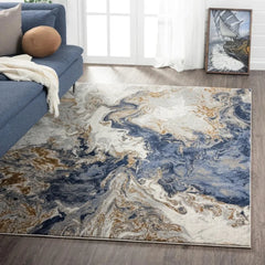 Marble Swirl Abstract Area Rug, Blue 9x12