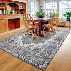 Vintage 5x7 Area Rug Non-Slip Machine Washable Living Room Carpet Soft Low Pile Durable TPR Backing Pet Kids Friendly