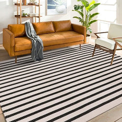 Black and White Striped Outdoor Area Rug 4x6 ft Patio Rugs Washable Woven Cotton Boho Living Room Rug Farmhouse Collection