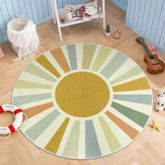 Round Boho Rug 6 Ft Washable Round Area Rug for Playroom, Sunshine Circle Rug for Kids Room, Non-Slip Circluar Rainbow Carpet