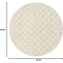 Checkered Boho Round Bathroom Rug 4ft, Small Circle Entryway Rug Cotton Beige Area Rug for Bedroom with Tufted, Farmhouse