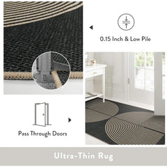 Modern Rainbow Jute Look Rug Non Slip Easy Clean Outdoor Indoor Area Carpet Contemporary Design Washable Soft Polyester 4x6 ft