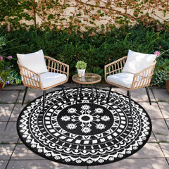 6Ft Round Outdoor Rug for Patio Reversible Mat Waterproof Plastic Straw Rug Boho Circle Indoor Outside Area Rug for RV