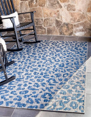 Outdoor Safari Collection Area Rug - Leopard (5' 1" x 8' Rectangle, Blue/ Gray)
