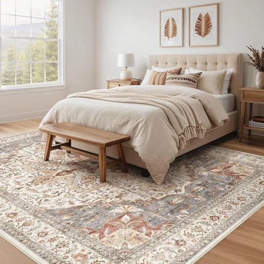 Area Rug Living Room Rugs - 8x10 Washable Boho Rug Vintage Oriental Distressed Farmhouse Large Thin Indoor Carpet for