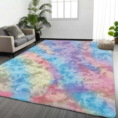 Area Rug 5x7 for Living Room – Soft Tie-Dyed Light Grey Large Shag Rug Non-Slip Indoor Floor Carpet for Bedroom