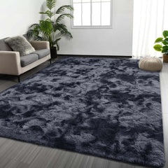 Area Rug 5x7 for Living Room – Soft Tie-Dyed Light Grey Large Shag Rug Non-Slip Indoor Floor Carpet for Bedroom